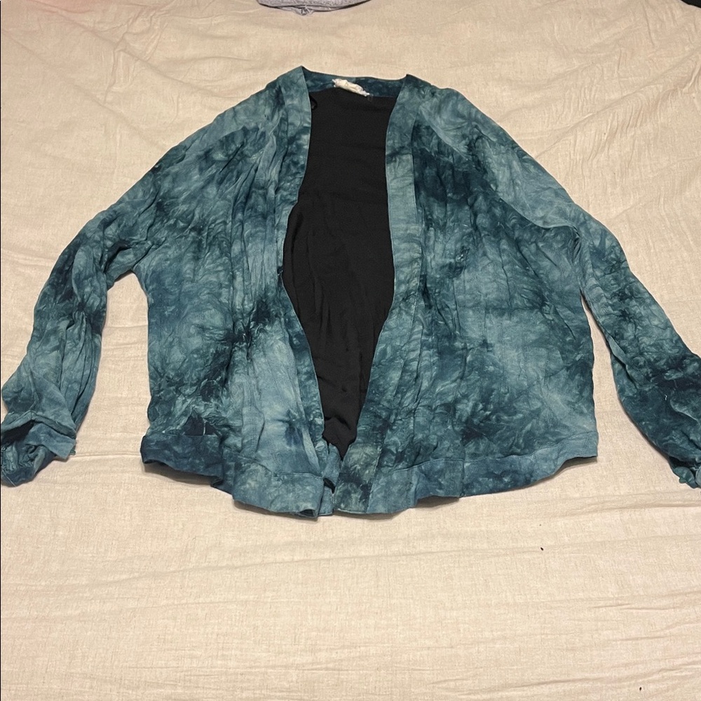 Green/teal boho Tie-Dye Open Cardigan